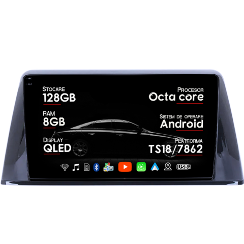 Navigatii Dedicate - Navigatie dedicata Peugeot 308 2016-2018, 8GB RAM 128GB ROM, Octacore, Platforma TS18, Android 14, Display QLED 9", Suporta camera 360", DSP, Carplay&Android Auto, SIM 4G, Ventilator Activ