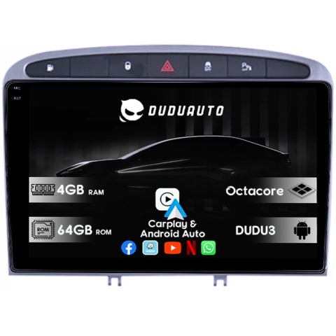 Peugeot 408 2008-2020 - Navigatie dedicata Peugeot 408 2008-2020, Gri, DUDU3, 4GB RAM 64GB ROM, Octacore, Platforma 8581, Android, Display QLED 9", DSP, Carplay&AndroidAuto