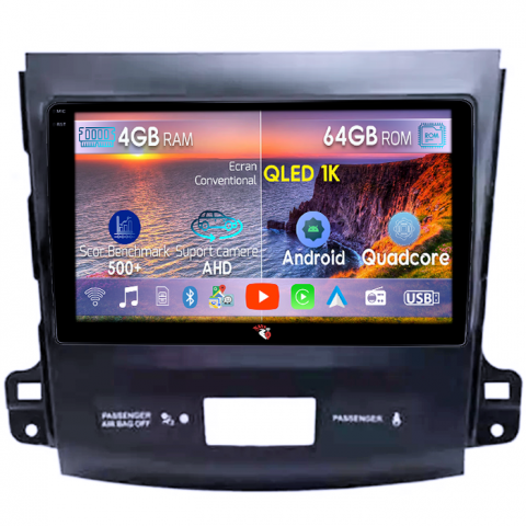 Peugeot 4007 - Navigatie dedicata Peugeot 4007 2007-2012, 4GB RAM 64GB ROM, Octacore, Android 14, Display QLED 1K 9", Carplay&Android Auto, SIM 4G, Ventilator Activ