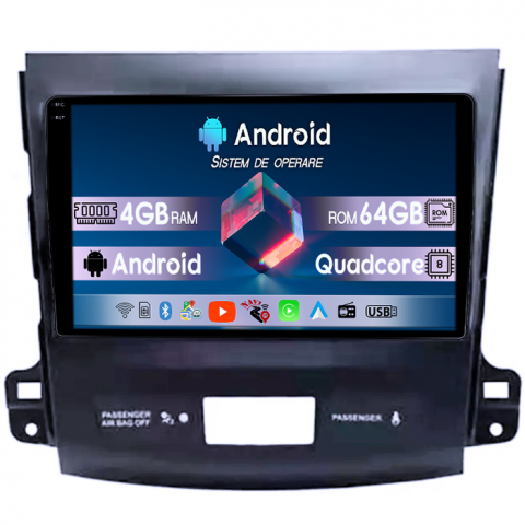 Peugeot 4007 - Navigatie dedicata Peugeot 4007 2007-2012, 4GB RAM 64GB ROM, Quad Core, Display 9" QLED 1K, Carplay, Android 14, Bluetooth, Magazin Play, Suport Camere AHD