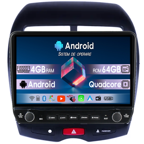 Navigatii Dedicate - Navigatie dedicata Peugeot 4008 Tesla cu butoane rotative model 2024, 4GB RAM 64GB ROM, Procesor Quadcore, Android 14, Display QLED 10", DSP, Carplay&Android Auto