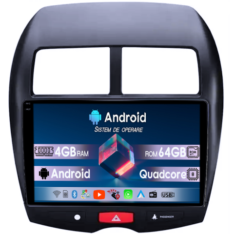 Peugeot - Navigatie dedicata Peugeot 4008, 4GB RAM 64GB ROM, Quad Core, Display 9" QLED  Carplay, Android 14, Bluetooth, Magazin Play, Suport Camere AHD