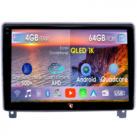 Peugeot - Navigatie dedicata Peugeot 407 2004-2011, 4GB RAM 64GB ROM, Octacore, Android 14, Display QLED 1K 9", Carplay&Android Auto, SIM 4G, Ventilator Activ