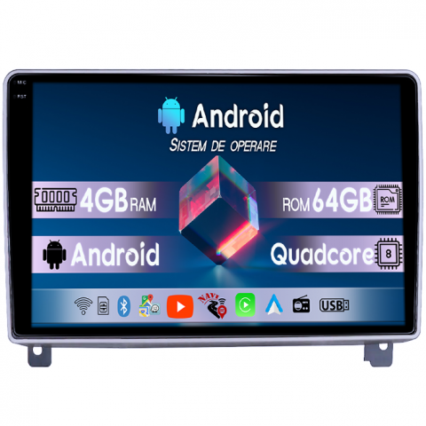 Peugeot - Navigatie dedicata Peugeot 407 2004-2011, 4GB RAM 64GB ROM, Quad Core, Display 9" QLED 1K, Carplay, Android 14, Bluetooth, Magazin Play, Suport Camere AHD
