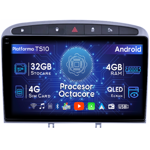 Peugeot - Navigatie dedicata Peugeot 408 2008-2020, Gray, 4GB RAM 32GB ROM, Octacore, Android 14, Display QLED 1K 9", DSP, Carplay&Android Auto, SIM 4G, Bluetooth, Ventilator Activ - Copie