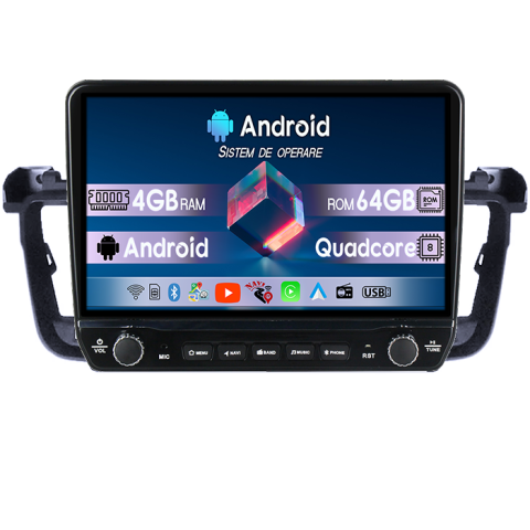 Navigatii Dedicate - Navigatie dedicata Peugeot 508 Tesla cu butoane rotative model 2024, 4GB RAM 64GB ROM, Procesor Quadcore, Android 14, Display QLED 10", DSP, Carplay&Android Auto