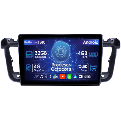 Peugeot 508 - Navigatie dedicata Peugeot 508 2010-2018, 4GB RAM 32GB ROM, Octacore, Android 14, Display QLED 1K 9", DSP, Carplay&Android Auto, SIM 4G, Bluetooth, Ventilator Activ