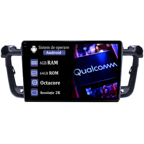 Navigatii Dedicate - Navigatie dedicata Peugeot 508 2010-2018, 4GB RAM 64GB ROM, Procesor Qualcomm Octacore, Android 14, Rezolutie 2K, Display QLED 9", DSP, Carplay&Android Auto, SIM 4G