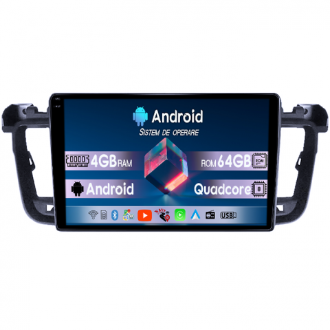 Peugeot - Navigatie dedicata Peugeot 508 2010-2018, 4GB RAM 64GB ROM, Quad Core, Display 9" QLED 1K, Carplay, Android 14, Bluetooth, Magazin Play, Suport Camere AHD