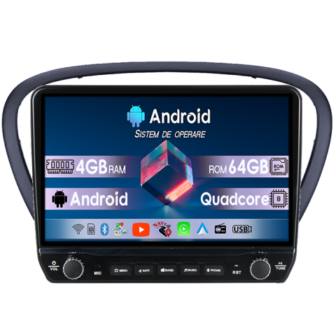 Navigatii Dedicate - Navigatie dedicata Peugeot 607 2004-2010 Tesla cu butoane rotative model 2024, 4GB RAM 64GB ROM, Procesor Quadcore, Android 14, Display QLED 10", DSP, Carplay&Android Auto