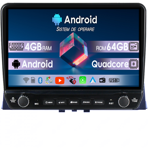 Partner 2018+ - Navigatie dedicata Peugeot Partner 2018+ Tesla cu butoane rotative model 2024, 4GB RAM 64GB ROM, Procesor Quadcore, Android 14, Display QLED 10", DSP, Carplay&Android Auto