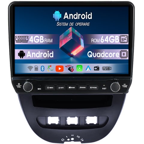 Navigatii Dedicate - Navigatie dedicata Peugeot Peugeot 107 Tesla cu butoane rotative model 2024, 4GB RAM 64GB ROM, Procesor Quadcore, Android 14, Display QLED 10", DSP, Carplay&Android Auto