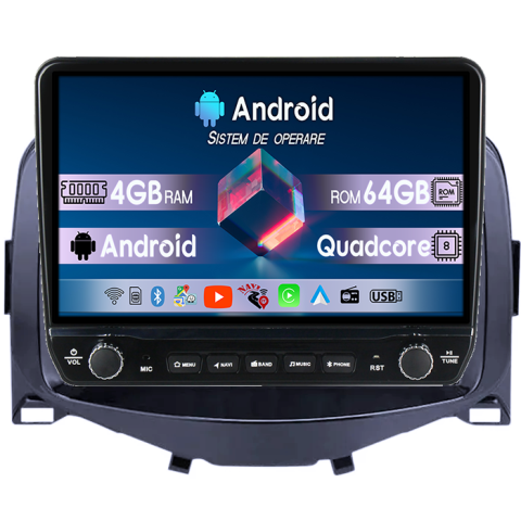 Navigatii Dedicate - Navigatie dedicata Peugeot 108 2016 Tesla cu butoane rotative model 2024, 4GB RAM 64GB ROM, Procesor Quadcore, Android 14, Display QLED 10", DSP, Carplay&Android Auto