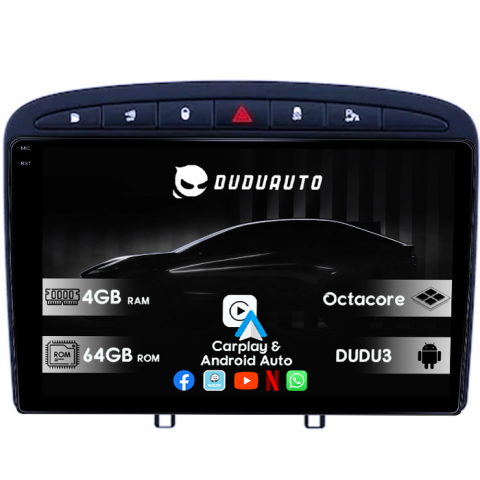 Peugeot 308 - Navigatie dedicata Peugeot 308/408 2008-2013, DUDU3, 4GB RAM 64GB ROM, Octacore, Platforma 8581, Android, Display QLED 9", DSP, Carplay&AndroidAuto