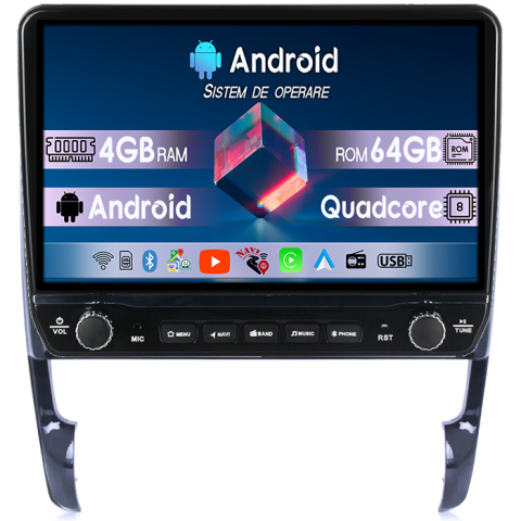 Porsche - Navigatie dedicata Porsche Cayenne 2002-2010 Tesla cu butoane rotative model 2024, 4GB RAM 64GB ROM, Procesor Quadcore, Android 14, Display QLED 10", DSP, Carplay&Android Auto