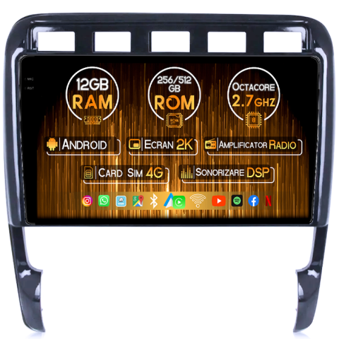 Porsche - Navigatie dedicata Porsche Cayenne 2002-2010, 12GB RAM 256GB ROM, Android 13, Rezolutie 2K, Display QLED, 9", DSP, Carplay, Android Auto, Internet, Youtube, Wa