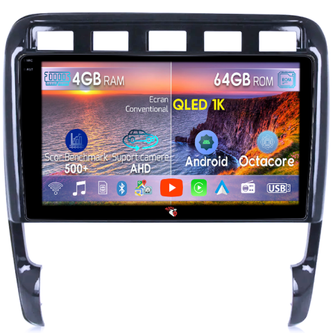 Porsche - Navigatie dedicata Porsche Cayenne 2002-2010, 4GB RAM 64GB ROM, Octacore, Android 14, Display QLED  9", DSP, Carplay, Android Auto, Internet, Youtube, Waze, WIFI, Blueto