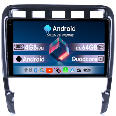 Porsche - Navigatie dedicata Porsche Cayenne 2002-2010, 4GB RAM 64GB ROM, Quadcore, Android 14, Display QLED  9", DSP, Carplay&Android Auto, , Suport Camere AHD