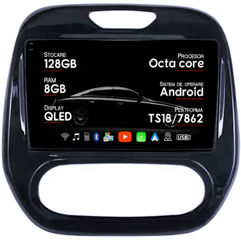 Navigatii Dedicate - Navigatie dedicata Renault Captur 2013+, 8GB RAM 128GB ROM, Octacore, Platforma 7862, Android 14, Display QLED 9", Suporta camera 360", DSP, Carplay&Android Auto, SIM 4G, Ventilator Activ
