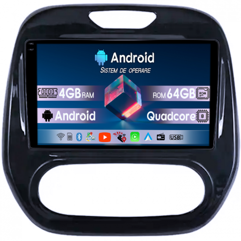 Navigatii Dedicate - Navigatie dedicata Renault Captur 2013+, 4GB RAM 64GB ROM, Quadcore, Android 14, Display QLED 1K 9", DSP, Carplay&Android Auto, Suport camere AHD