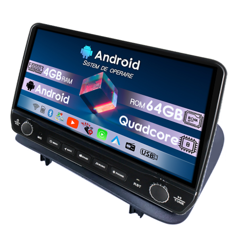 Renault Clio 3 2006-2019 - Navigatie dedicata Renault Clio 3 2006-2019 Tesla cu butoane rotative model 2024, 4GB RAM 64GB ROM, Procesor Quadcore, Android 14, Display QLED 10", DSP, Carplay&Android Auto