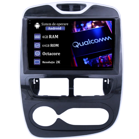 Clio 2013-2015 - Navigatie dedicata Renault Clio 2013-2019, 4GB RAM 64GB ROM, Procesor Qualcomm Octacore, Android 14, Rezolutie 2K, Display QLED 9", DSP, Carplay&Android Auto, SIM 4G