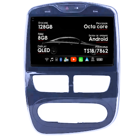 Navigatii Dedicate - Navigatie dedicata Renault Clio 4 ( 2015 + ), 8GB RAM 128GB ROM, Octacore, Platforma TS18, Android 14, Display QLED 10", Suporta camera 360", DSP, Carplay&Android Auto, SIM 4G, Ventilator Activ