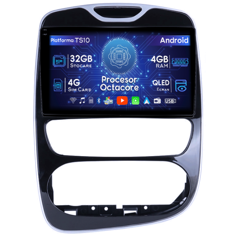 Clio 4 BH98 KH98 2012-2018 - Navigatie dedicata Renault Clio 4 BH98 KH98 2012-2018, 4GB RAM 32GB ROM, Octacore, Android 14, Display QLED 1K 10", DSP, Carplay&Android Auto, SIM 4G, Bluetooth, Ventilator Activ