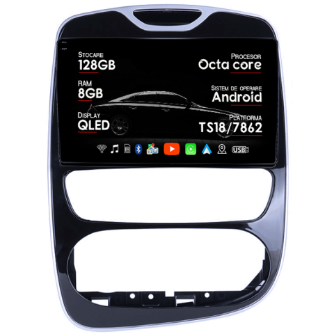 Clio 4 BH98 KH98 2012-2018 - Navigatie dedicata Renault Clio 4 BH98 KH98 2012-2018, 8GB RAM 128GB ROM, Octacore, Platforma TS18, Android 13, Display QLED 10”, Suporta camera 360º, DSP, Carplay&Android Auto, SIM 4G, Ventilator Act