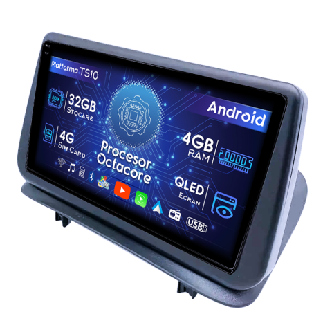 Renault Clio 3 2006-2019 - Navigatie dedicata Renault Clio3 2006-2019, 4GB RAM 32GB ROM, Octacore, Android 14, Display QLED 1K 9", DSP, Carplay&Android Auto, SIM 4G, Bluetooth, Ventilator Activ