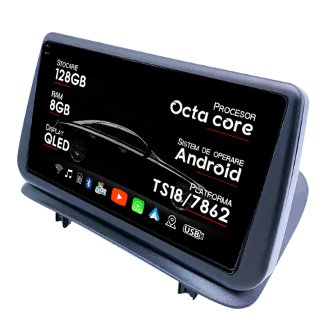 Navigatii Dedicate - Navigatie dedicata Renault Clio3 2006-2019, 8GB RAM 128GB ROM, Octacore, Platforma TS18, Android 14, Display QLED 9", Suporta camera 360", DSP, Carplay&Android Auto, SIM 4G, Ventilator Activ