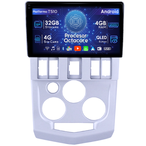 Dacia - Navigatie dedicata Renault&Dacia 2004-2009, 4GB RAM 32GB ROM, Octacore, Android 14, Display QLED 1K 9", DSP, Carplay&Android Auto, SIM 4G, Bluetooth, Ventilator Activ