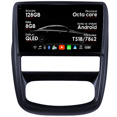 Navigatii Dedicate - Navigatie dedicata Renault Duster 2010-2015, 8GB RAM 128GB ROM, Octacore, Platforma TS18, Android 14, Display QLED 9", Suporta camera 360", DSP, Carplay&Android Auto, SIM 4G, Ventilator Activ