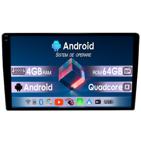 Duster 2015-2018 - Navigatie dedicata Renault Duster 2015-2018, 4GB RAM 64GB ROM, Quadcore, Android 14, Display QLED  9", DSP, Carplay&Android Auto, Suport camere AHD