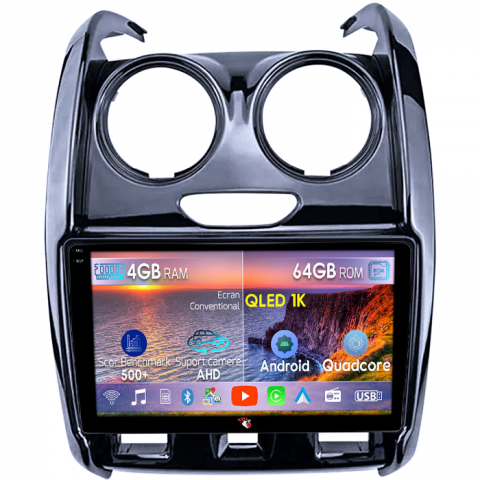 Duster 2015-2020 - Navigatie dedicata Renault Duster 2015-2020 Lada Largus 2021, 4GB RAM 64GB ROM, Octacore, Android 14, Display QLED 1K 9", Carplay&Android Auto, SIM 4G, Ventilator Activ