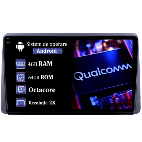 Dacia - Navigatie dedicata Renault Duster 2017-2022, 4GB RAM 64GB ROM, Procesor Qualcomm Octacore, Android 14, Rezolutie 2K, Display QLED 9", DSP, Carplay&Android Auto, SIM 4G