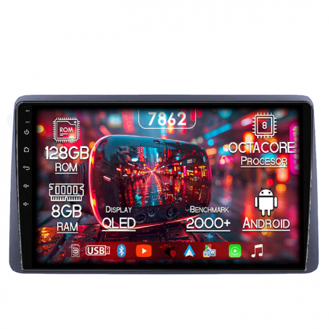 Dacia - Navigatie dedicata Renault Duster 2017-2022, 8GB RAM 128GB ROM, Octacore, Platforma 7862,Android 13, Display QLED 10”, Suporta camera 360º, DSP, Carplay&Android Auto, SIM 4G, Ventilator Activ