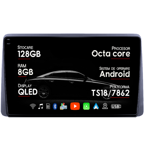 Dacia Duster  2018-2022 - Navigatie dedicata Renault Duster 2017-2022, 8GB RAM 128GB ROM, Octacore, Platforma TS18, Android 14, Display QLED 10â, Suporta camera 360Âş, DSP, Carplay&Android Auto, SIM 4G, Ventilator Activ