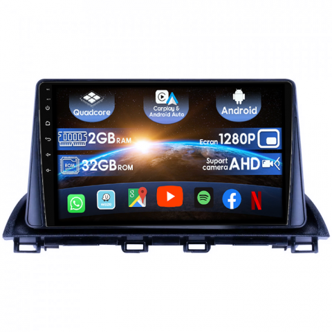 Mazda 3 2013-2019 - (Resigilata) Navigatie dedicata Mazda 3 2013-2019, 2GB RAM 32GB ROM, Quad Core, Display 9" IPS Full HD, Carplay&Android Auto, Android 14, Suport camere AHD