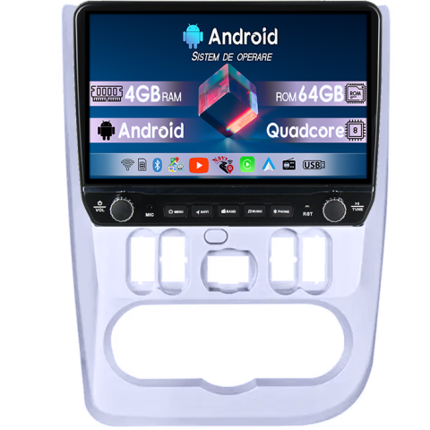 Dacia - Navigatie dedicata Renault Logan 2009-2015 Tesla cu butoane rotative model 2024, 4GB RAM 64GB ROM, Procesor Quadcore, Android 14, Display QLED 10", DSP, Carplay&Android Auto