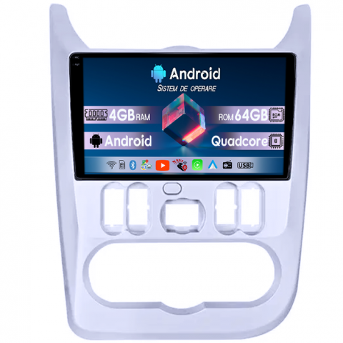 Logan 2009-2015 - Navigatie dedicata Renault Logan 2009-2015, 4GB RAM 64GB ROM, Quad Core, Display 9" QLED 1K, Carplay, Android 14, Bluetooth, Magazin Play, Suport Camere AHD
