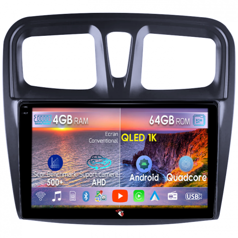 Logan 2014-2019 - Navigatie dedicata Renault Logan 2014-2019, 4GB RAM 64GB ROM, Octacore, Android 14, Display QLED 1K 9", Carplay&Android Auto, SIM 4G, Ventilator Activ