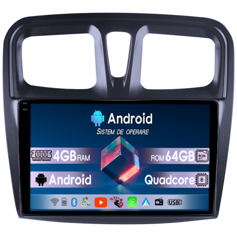 Logan 2014-2019 - Navigatie dedicata Renault Logan 2014-2019, 4GB RAM 64GB ROM, Quad Core, Display 9" QLED 1K, Carplay, Android 14, Bluetooth, Magazin Play, Suport Camere AHD