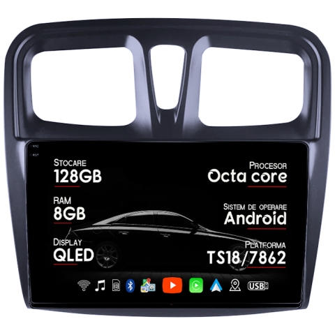Logan 2014-2019 - Navigatie dedicata Renault Logan 2014-2019, 8GB RAM 128GB ROM, Octacore, Platforma TS18, Android 13, Display QLED 9”, Suporta camera 360º, DSP, Carplay&Android Auto, SIM 4G, Ventilator Activ