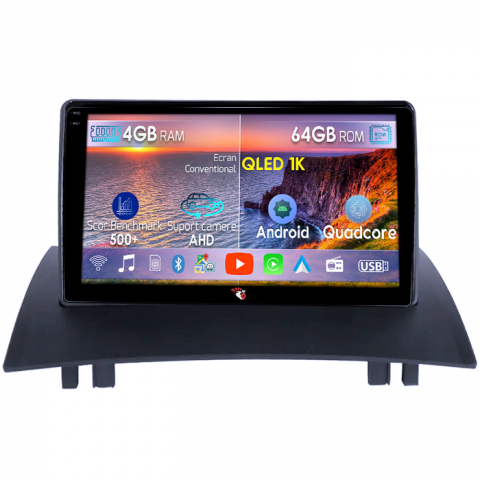 Megane 2 2002-2009 - Navigatie dedicata Renault Megane 2 2002-2009, 4GB RAM 64GB ROM, Octacore, Android 14, Display QLED 1K 9", Carplay&Android Auto, SIM 4G, Ventilator Activ