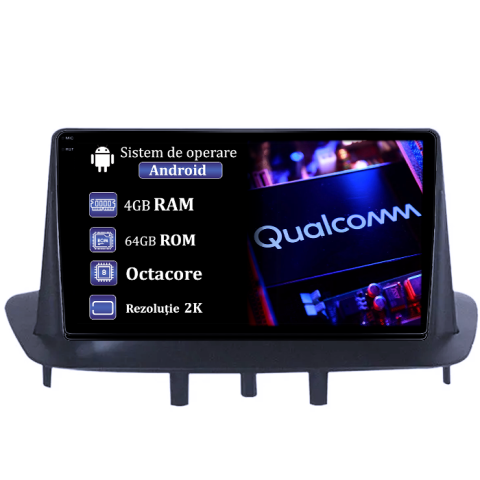 Megane 3 (2003-2016) - Navigatie dedicata Renault Megane 3 2008-2014,4GB RAM 64GB ROM, Procesor Qualcomm Octacore, Android 14, Rezolutie 2K, Display QLED 9", DSP, Carplay&Android Auto, SIM 4G