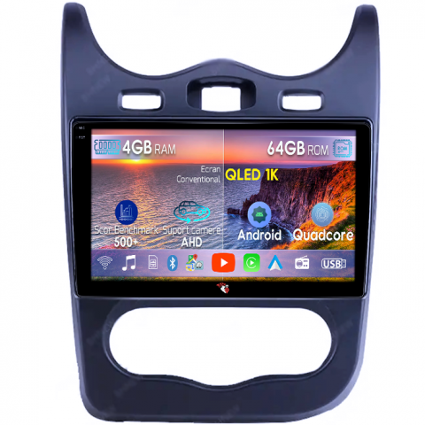 Sandero 2013-2014 - Navigatie dedicata Renault Sandero 2013-2014, 4GB RAM 64GB ROM, Octacore, Android 14, Display QLED 1K 10", Carplay&Android Auto, SIM 4G, Ventilator Activ