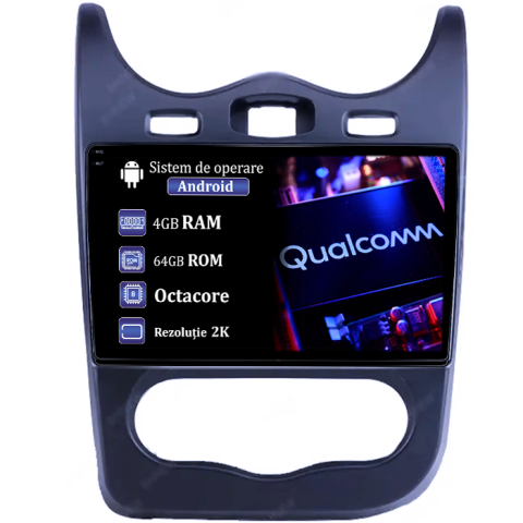 Sandero 2013-2014 - Navigatie dedicata Renault Sandero 2013-2014, 4GB RAM 64GB ROM, Procesor Qualcomm Octacore, Android 14, Rezolutie 2K, Display QLED 9", DSP, Carplay&Android Auto, SIM 4G