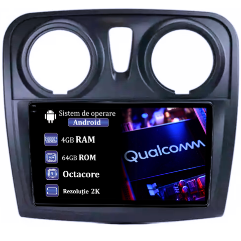 Sandero Dacia Duster Captur Lada Xray - Navigatie dedicata Renault Sandero 2017, 4GB RAM 64GB ROM, Procesor Qualcomm Octacore, Android 14, Rezolutie 2K, Display QLED 9", DSP, Carplay&Android Auto, SIM 4G