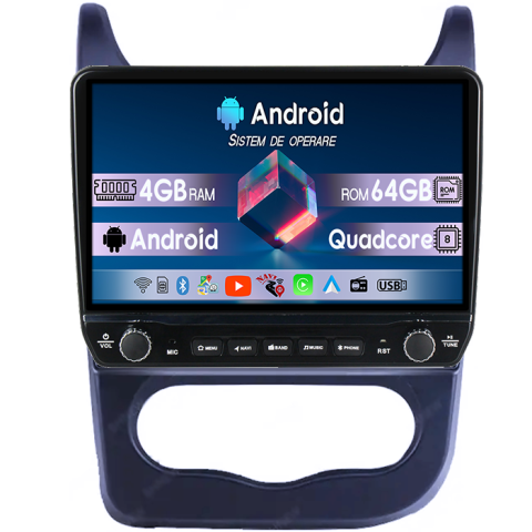 Navigatii Dedicate - Navigatie dedicata Renault Sandero 2013-2014 Tesla cu butoane rotative model 2024, 4GB RAM 64GB ROM, Procesor Quadcore, Android 14, Display QLED 10", DSP, Carplay&Android Auto